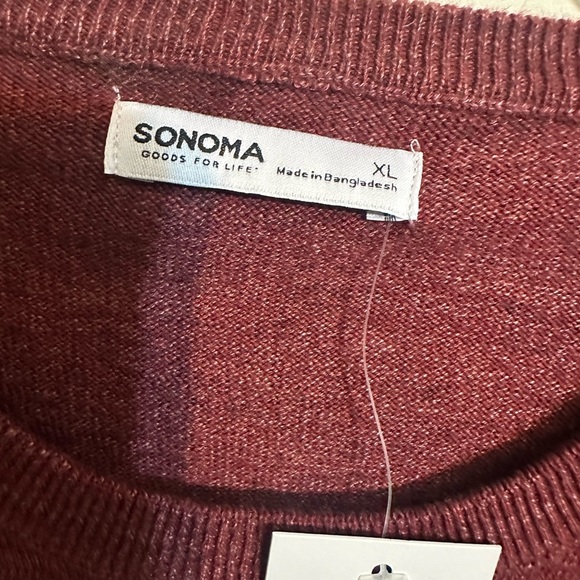 Sonoma Men's Burgundy Crewneck Sweater with Gray Stripes - Picture 2 of 5